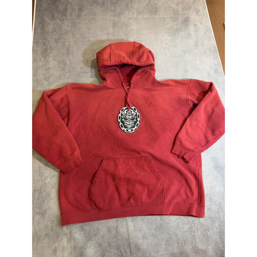 Vintage Top Heavy Mens XL Red Skull Chain Graphic Hoodie Skate Streetwear
